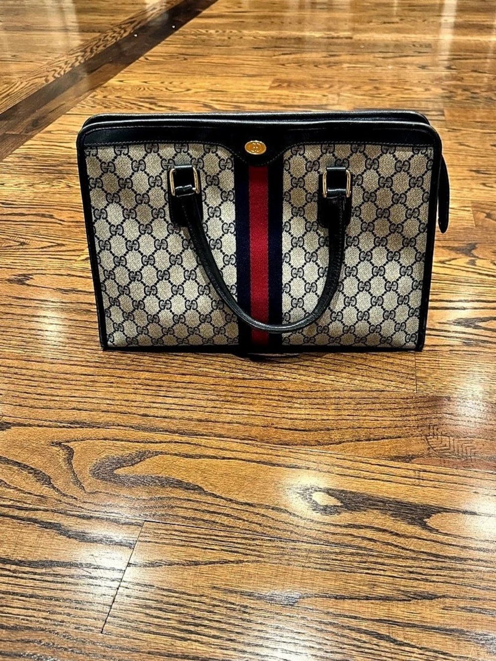 Gucci Vintage GG Supreme Web Boston Bag Tote in Brown & Black